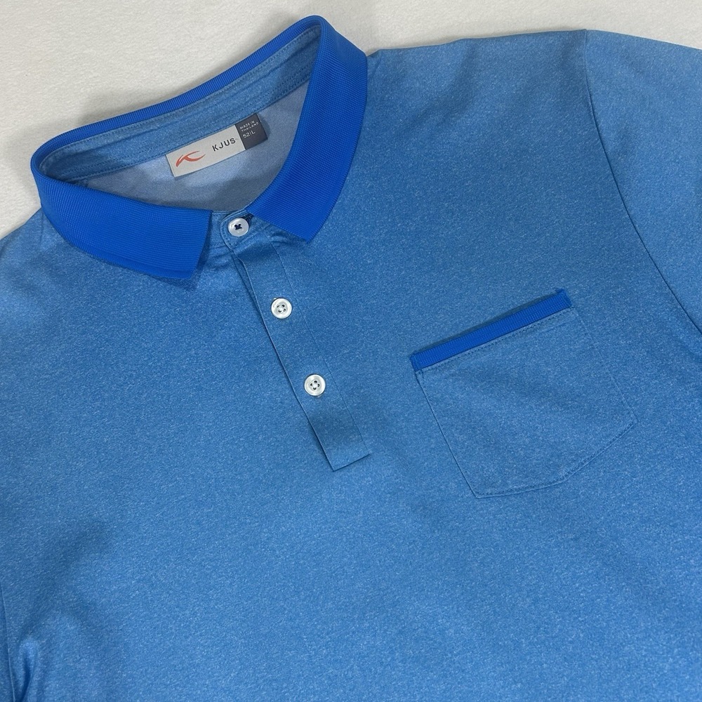 KJUS‎ Men's 52 Large Blue Strike Primflex Short Sleeve Golf Stretch Polo Shirt